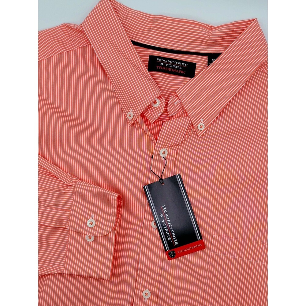 Roundtree & Yorke Trademark Striped Button Down Shirt Men's 3XB Orange NEW!